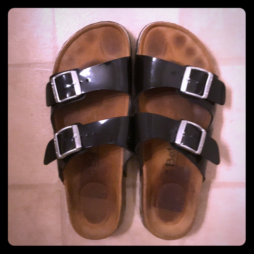Betula by Birkenstock Black Patent Slide Sandals